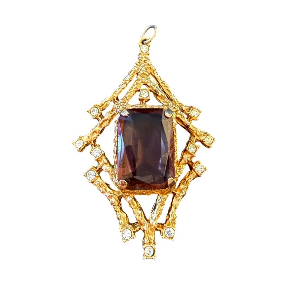 Vintage Sarah Coventry Pendant Twilight Amethyst purple glass and clear rhinesto